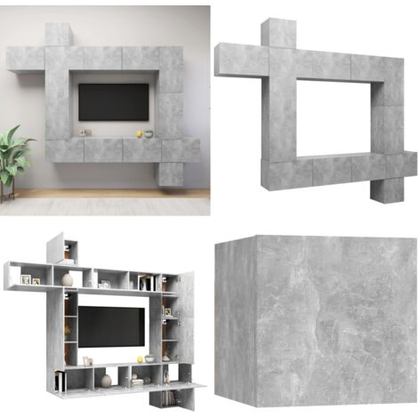 Set muebles de salón TV 9 pzas madera ingeniería gris hormigón - Muebles de TV - Armarios de TV