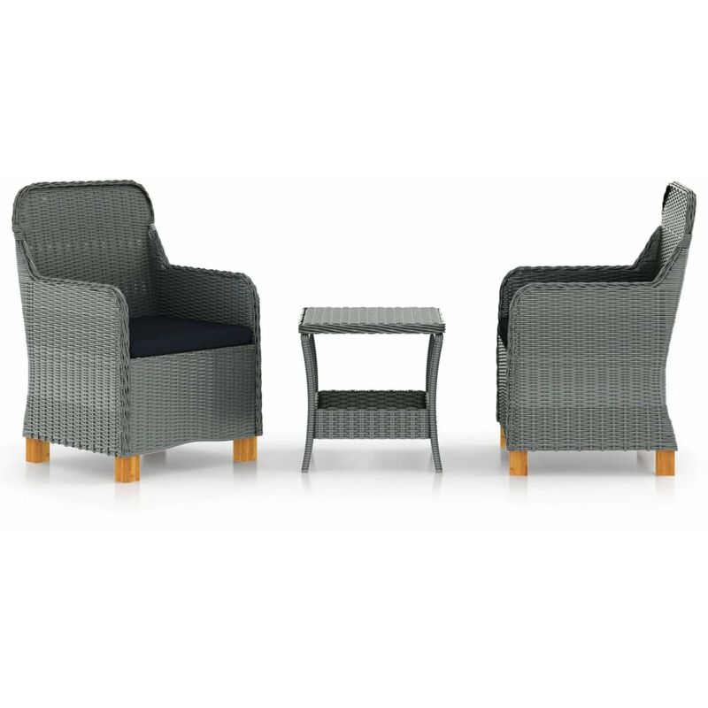 

Happyshopping - Set muebles jardin 3 pzas ratan sintetico gris claro y cojines