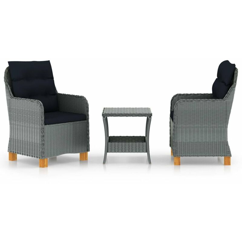 

Happyshopping - Set muebles jardin 3 pzas ratan sintetico gris claro y cojines