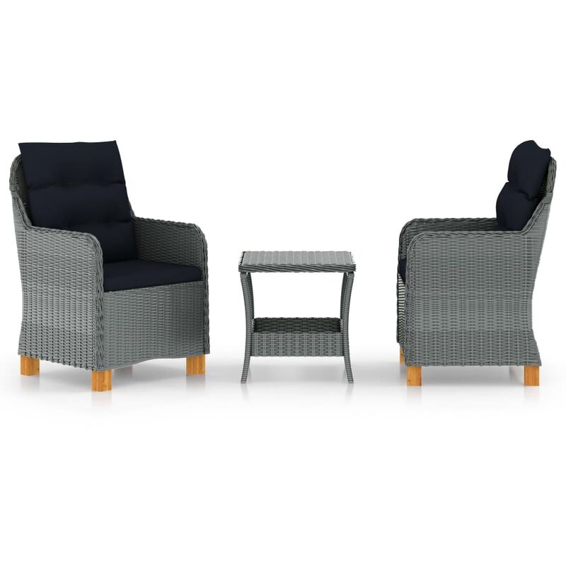 

Set muebles jardín 3 pzas ratán sintético gris claro y cojines