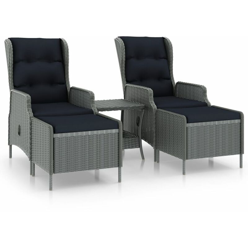 

Set muebles jardín 3 pzas ratán sintético gris claro y cojines
