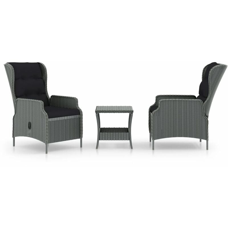 

Set muebles jardín 3 pzas ratán sintético gris claro y cojines