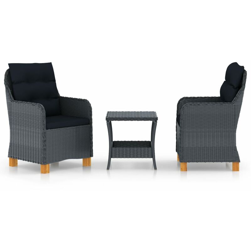 

Set muebles jardín 3 pzas ratán sintético gris oscuro y cojines