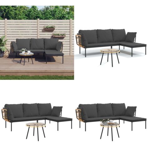 Set muebles jardín 3 pzas y cojines gris oscuro ratán sintético - Sofá de jardín - Mesa de jardín