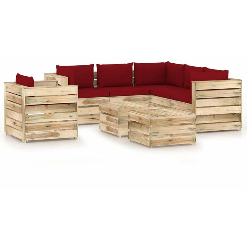 

Set muebles jardin 8 pzas con cojines madera impregnada verde