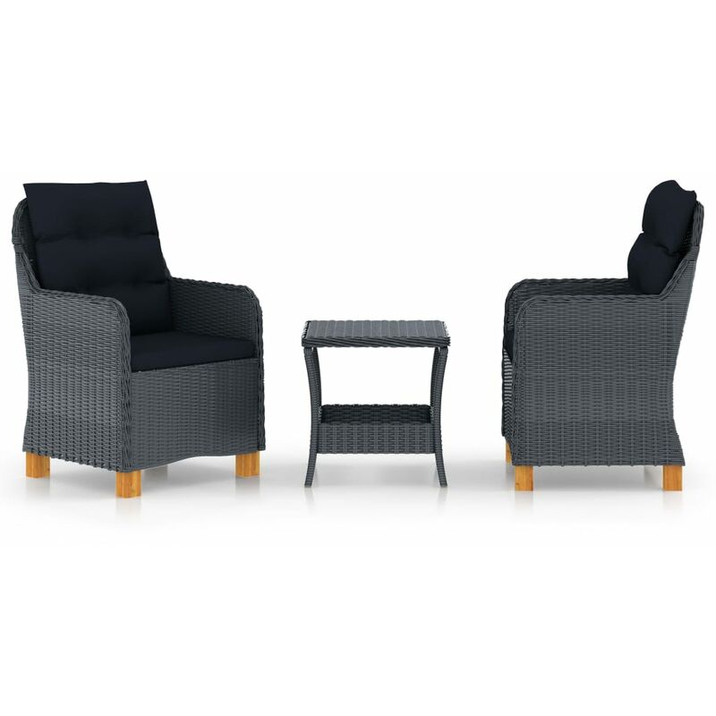 

Set muebles jardín 3 pzas ratán sintético gris oscuro y cojines - Gris