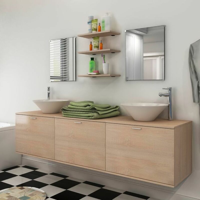 

Set muebles para bano con lavabo y grifo 10 uds Beis