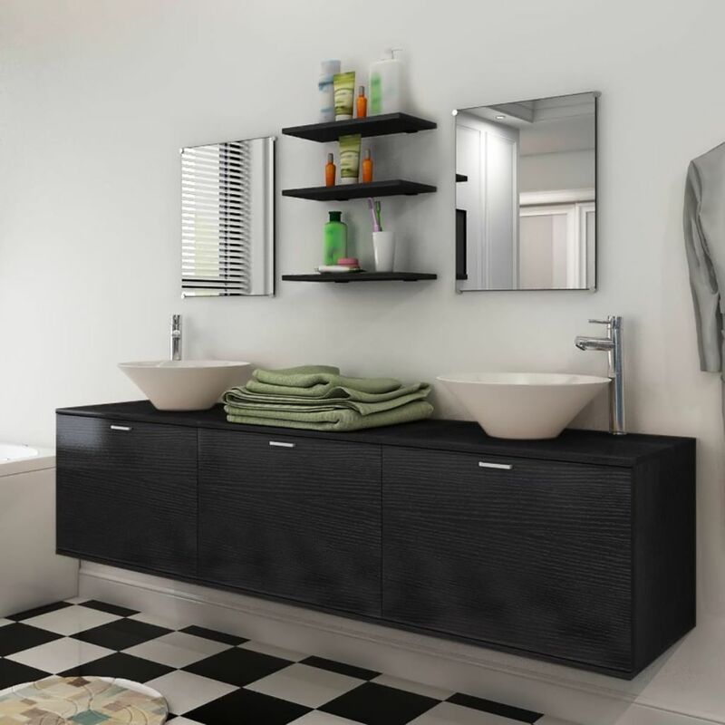 

Set muebles para bano con lavabo y grifo 10 uds Negro