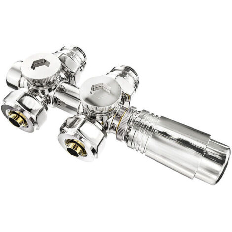 Set Multiblocs pour Raccordement Radiateurs - Accessoires Chauffage - Forme Angle/Passage - Raccord Mural Chrome