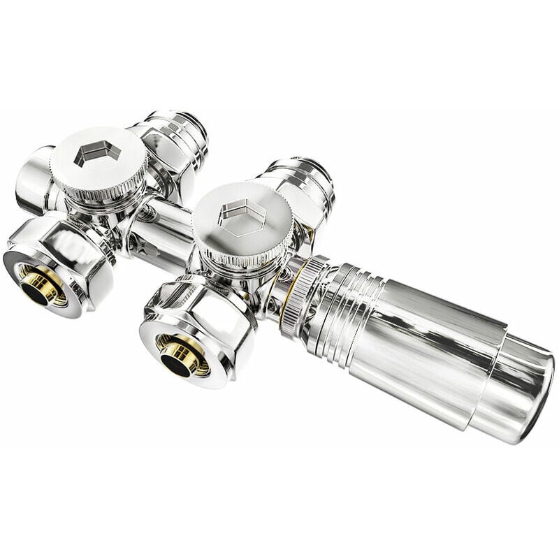 Set Multiblocs pour Raccordement Radiateurs - Accessoires Chauffage - Forme Angle/Passage - Raccord Mural Chrome