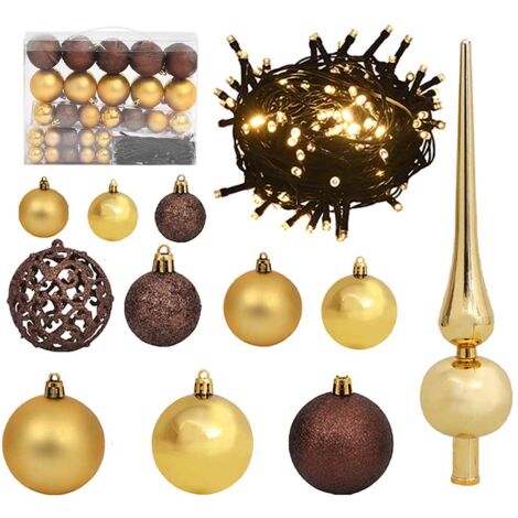 Set Natale con 61 Palline Punta e 150 Luci LED Oro e Bronzo
