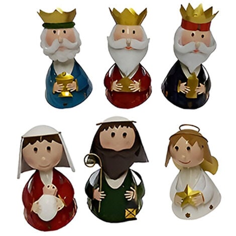 COSE DA CASA Set Natività Sacra Famiglia in Latta 6 Pezzi cm17 Maria con Bambinello Giuseppe Re Magi e Angelo presepe moderno