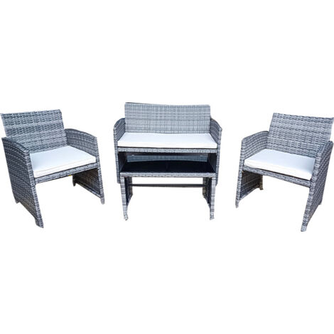 Set Nitra, in wicker e acciaio, colore grigio chiaro