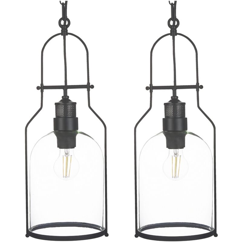 Beliani Set Of 2 Pendant Lamps Bashilo Metal Black, Black