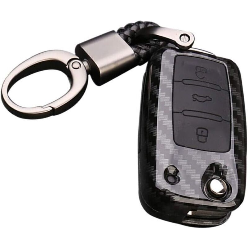 Set of 1, ABS carbon fiber case + silicone key ring for Volkswagen Bora Beetle Tiguan Polo Passat Jetta Seat Sagitar Golf 6, 3 keys (all black).