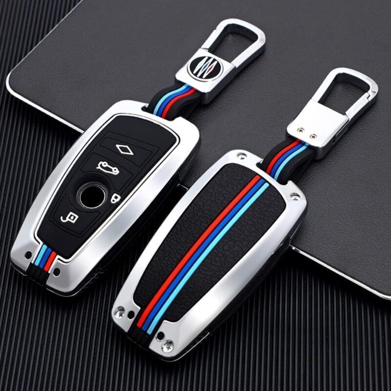 Set of 1, car accessories, zinc alloy key ring + fluorescent soft silicone for BMW 1 3 5 series F10 11 20 25 30 31 34 G20 30 X3 4 I3 M3 4 (4 buttons,