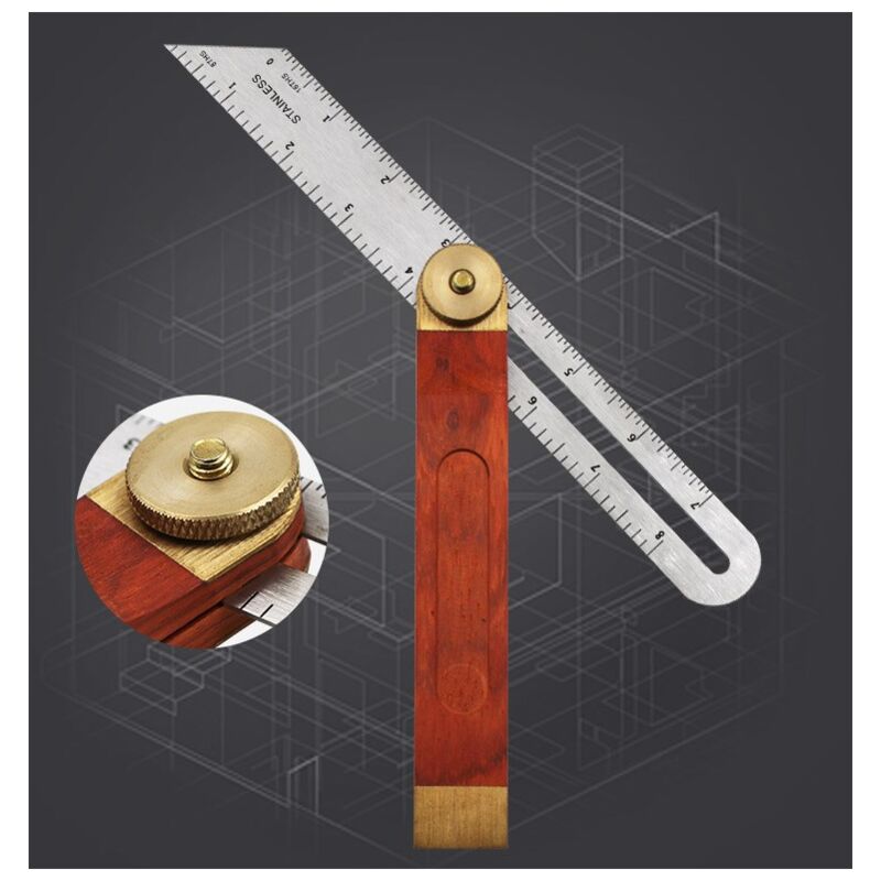 Csparkv - Set of 1 Carpenter's Squares, 228 mm Bevel Square with Stainless Steel Blade and Red Wood Handle Ideal for Carpenter, Joiner and Woodworking