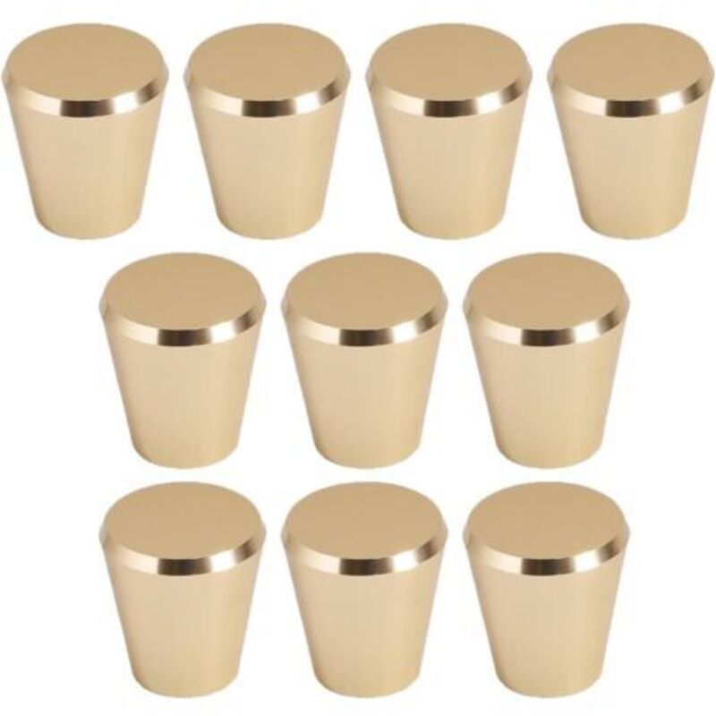 Set of 10 Brushed Brass Tapered Furniture Handles, Gold Drawer Knobs for Cabinets, Wardrobes, Bathrooms, and Kitchens