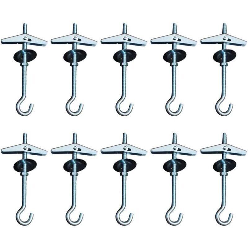 Set of 10 ceiling hooks, plasterboard mounting hooks, spring-loaded toggle hooks for hanging plants, threaded anchors