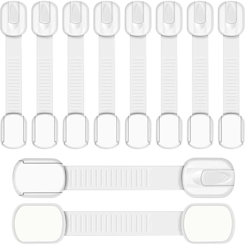 Set of 10 child safety locks for baby cabinets - child safety locks - self-adhesive for cabinet locks without drilling with glue