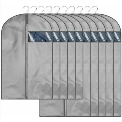 Set of 10 Dustproof Garment Bags, Protective Covers with Zipper for Jackets and Coats, Gray