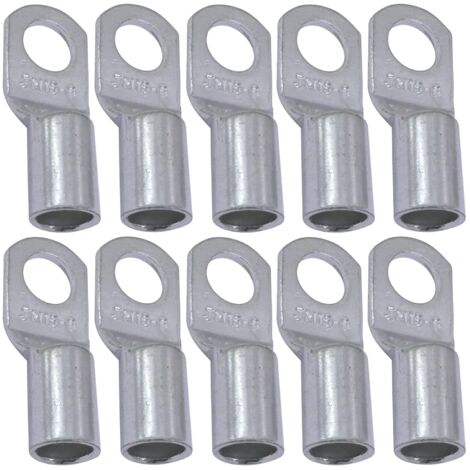 Set of 10 electrical connectors with tubular eyelet – eyelet – Ø6 mm – non-insulated – for 16 mm² conductor – electrical wire connector – tightening – silver