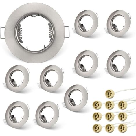 Set of 10 Frames for GU10 Spotlights Set, Round Brushed Nickel Recessed Mounting Frame For GU10 Halogen Lamps MR16 LED Module, LED Downlight Comes with GU10 Lampholders