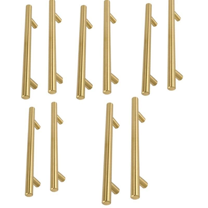 Set of 10 Gold Furniture Handles, Brass Furniture Handles, Gold Handles - LS201GD160, Brushed Brass, Gold Stainless Steel Kitchen Cabinet Handles,