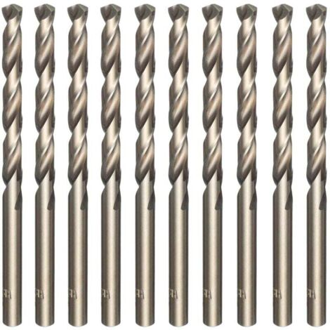 Set of 10 gold-plated M35 high-speed steel twist drill bits with cobalt finish - For drilling stainless steel, hardened steel, cast iron, copper, aluminum, wood and plastic - 5 mm x 86 mm