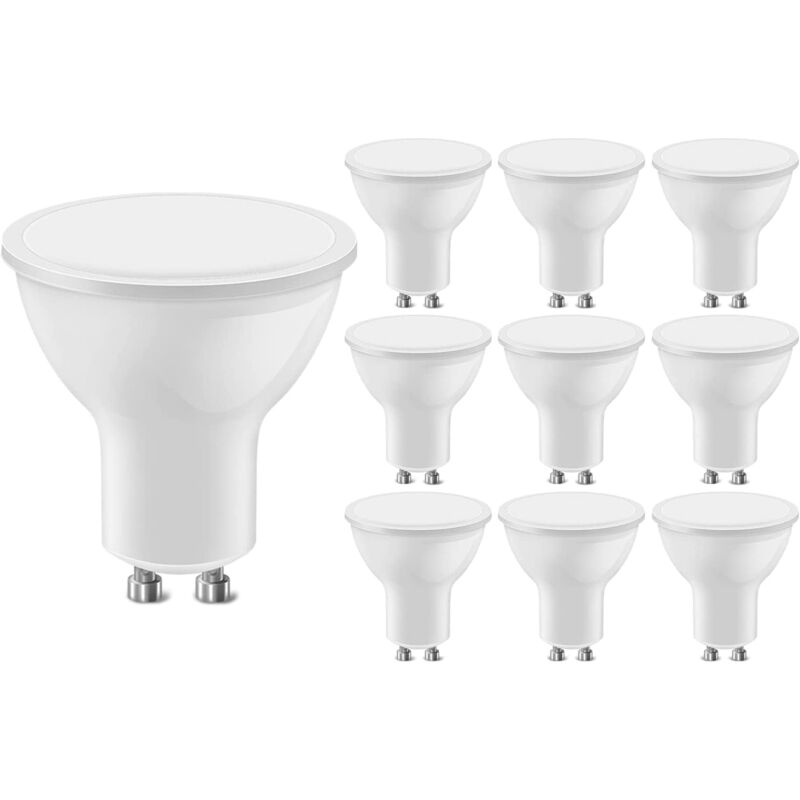 Set of 10 LED spotlights GU10, 4.7 W (equivalent to 50 W), warm white, not dimmable, intensity