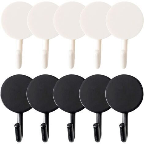 Set of 10 seamless adhesive shower hooks, no drilling or installation required, for bathroom, kitchen, hotel, wooden kitchen shelves with hooks, black and white