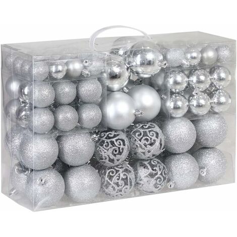 Set of 100 Sturdy Plastic Christmas Baubles Indoor Outdoor Christmas Decoration Decoration for Tree Silver