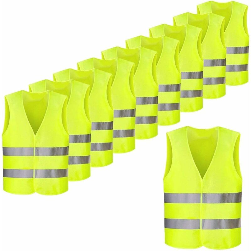 Osuper - Set of 10PCS Reflective Fluorescent Yellow Safety Vests, High Visibility for Cyclist, Driver, Runner, Garbage Collector etc, 56x68cm