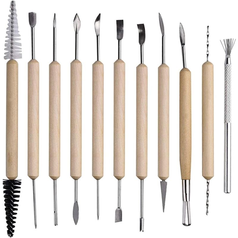 Image of ZVD - Set of 11 Polymer Clay Tools for Adults Pottery and Clay Sculpting Tools - Wood Sculpting Tools Tools