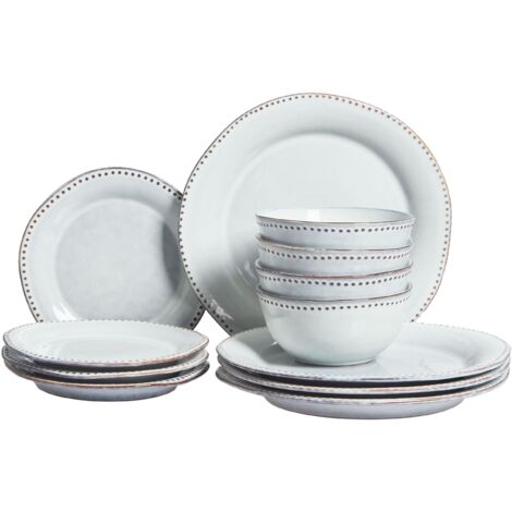 Set of 12 Dinnerware CHERVIL Stoneware Light Blue