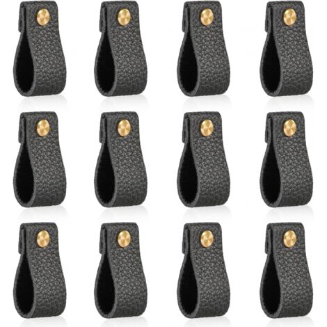 Set of 12 Leather Furniture Knobs, 146mm, Shockproof Dresser Door Knobs, Cabinet Drawer Pulls, Great Gift, Black