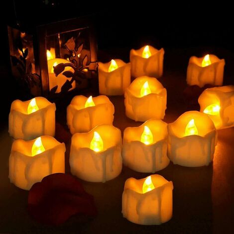 Set of 12 pcs Flameless LED Candles with Timer, Warm White LED Tea Lights Battery Operated, Electric Candles for Prayer, Valentine's Day, Birthday, Wedding, Party