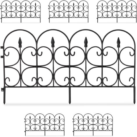 Set of 12-Piece Relaxdays Weatherproof Plastic Flowerbed Fence, 30 cm Tall, Ornate Lawn Enclosure with Spikes, Black