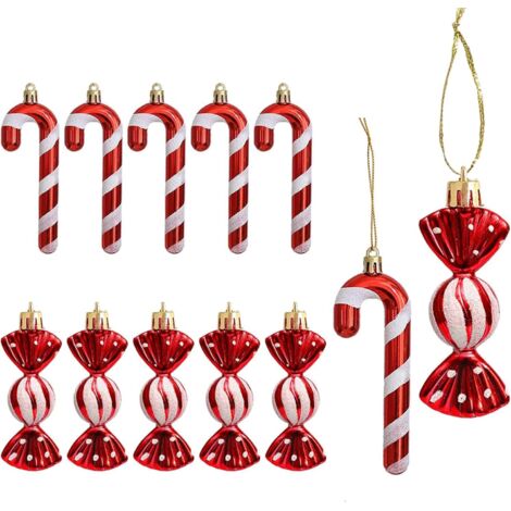 Set of 12 red glitter candy cane Christmas tree decorations - Christmas decoration