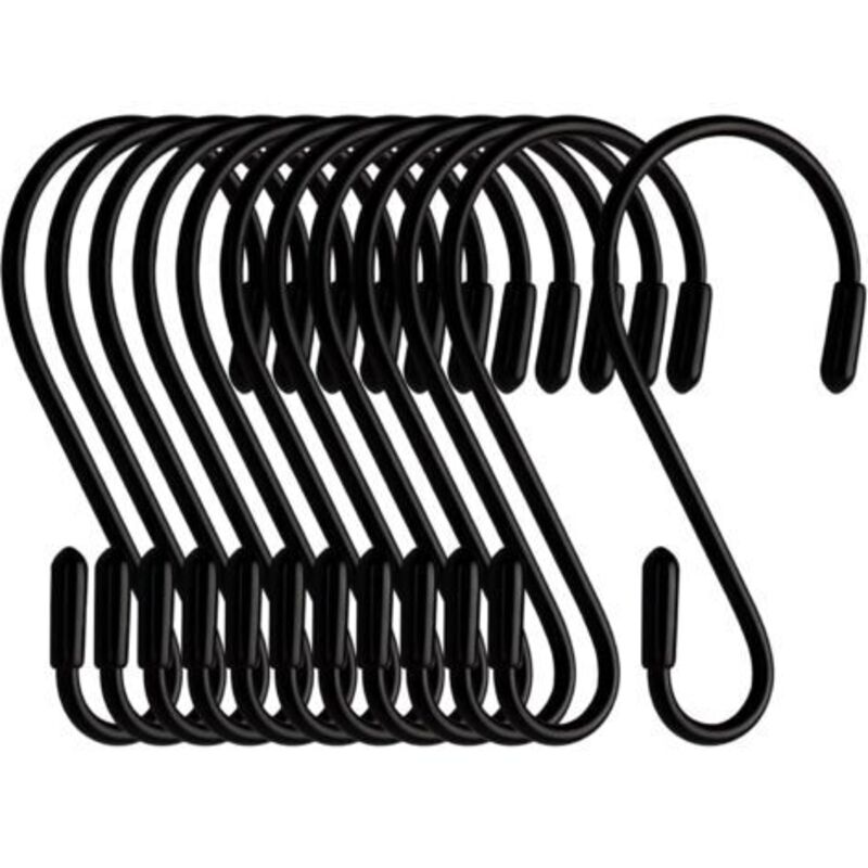 Set of 12 S-Hooks - Black - 8 cm - S-Shaped - Maximum Load: 5 kg