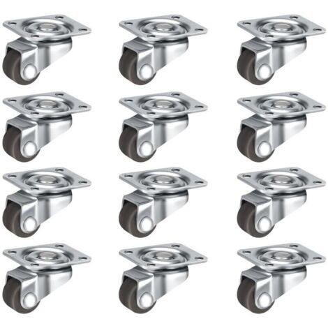 Set of 12 small 1.3 cm (0.5 in) swivel casters, low profile self-adhesive casters, steel top plate for small appliances, furniture and storage boxes