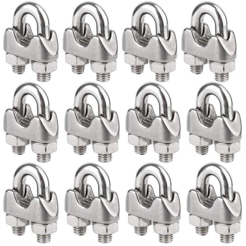 Cyslmuk - Set of 12 stainless steel cable ties for 4 mm diameter wire ropes, U-shaped clamp tensioner wire rope ties (M4)
