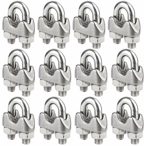 main image of "Set of 12 stainless steel stainless steel cable clamps for 4mm metal cable diameter (M4)"