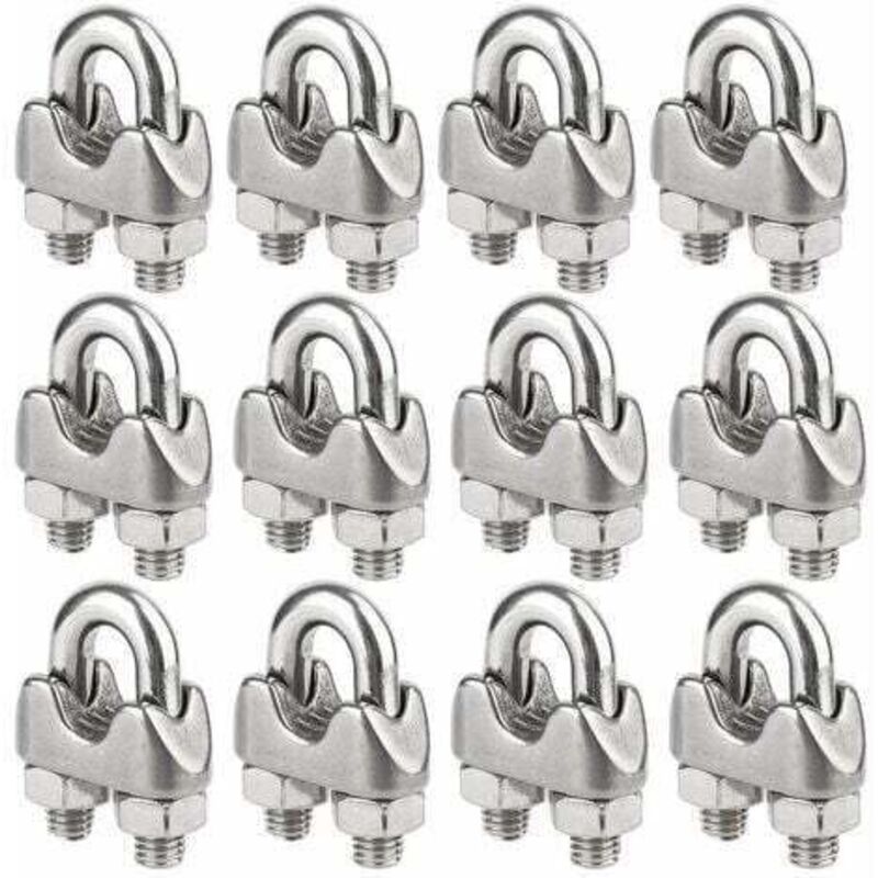 Set of 12 Stainless Steel U-bolt Cable Clamps for 5mm Diameter Wire Rope (M5) TRIMEC