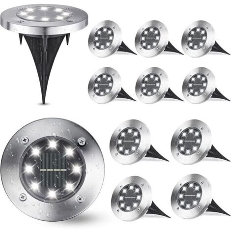 Set of 12 white solar garden lights, 8 LEDs 6000K, IP65 waterproof, recessed outdoor lighting for driveways, lawns and patios