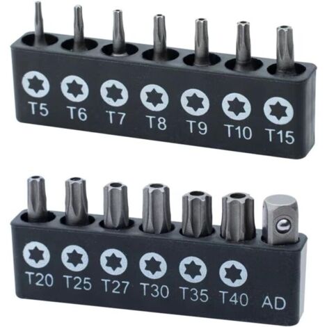 Set of 14 heavy-duty star-shaped bits, chrome vanadium steel, T40 safety grade plum bit, 1/4-inch hex handle