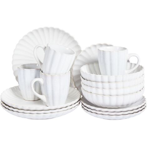 Set of 16 Dinnerware NETTLE Stoneware Off-White
