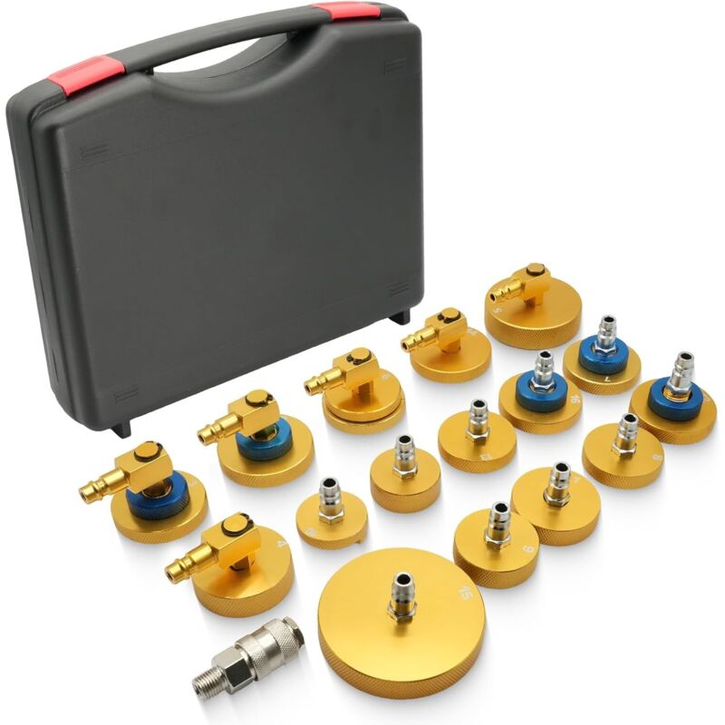 Set of 17 brake bleeding adapters with quick connection – metal adapters for brake fluid reservoirs, suitable for most vehicle brands