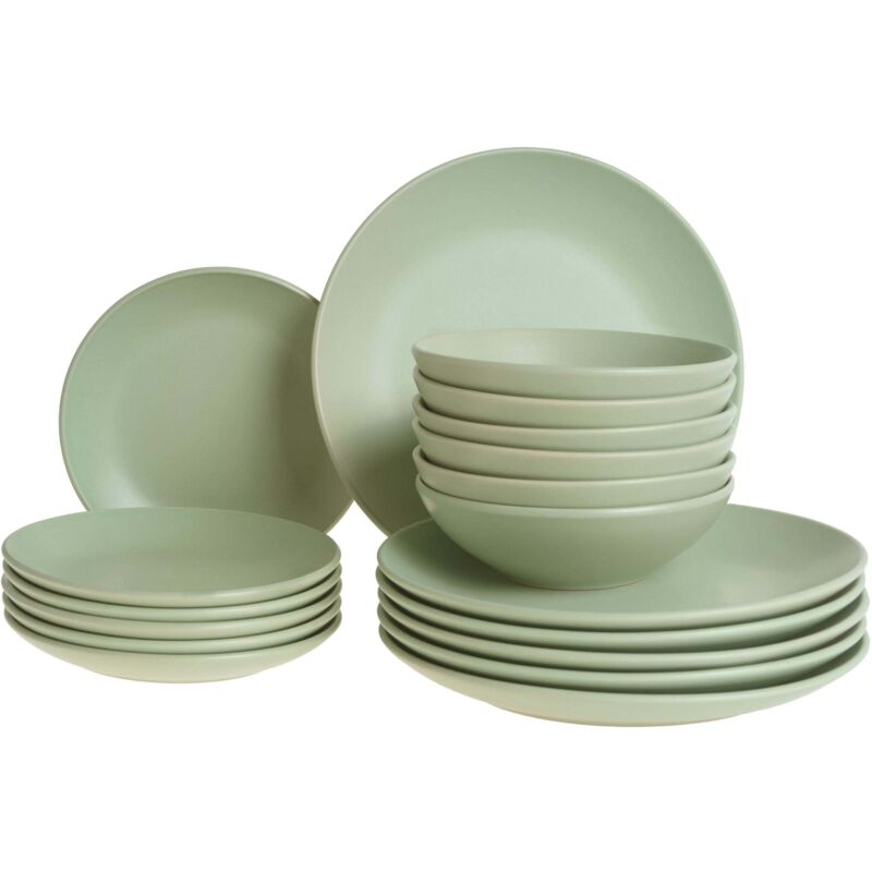 Beliani Set Of 18 Pieces Green Stoneware Handmade Color Glaze Finish Service For 6 People Kitchen Dining Room Vivani