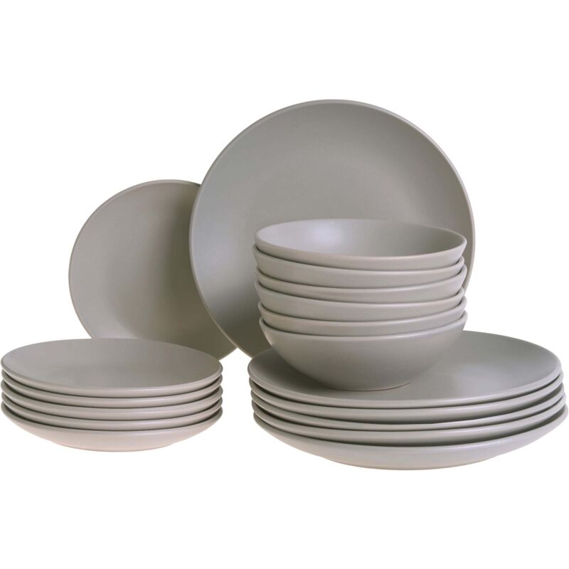 Beliani Set Of 18 Pieces Grey Stoneware Handmade Color Glaze Finish Service For 6 People Kitchen Dining Room Vivani